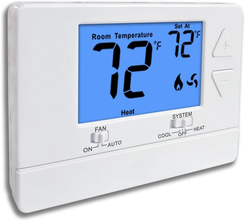 Miuputake NonProgrammable Thermostat for House, Digital Energy-Saving Thermostat,Single-Stage Systems, 1 Heat/1 Cool, Easy DIY Install, Blue Backlight - Image 1